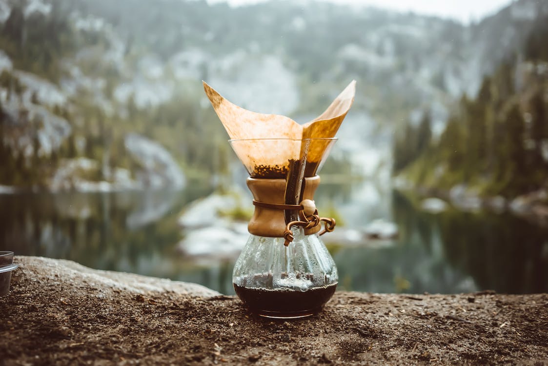 Cloth coffee filter placed on a Chemex coffee maker
