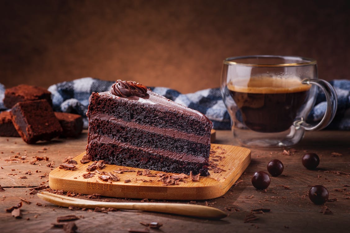 Chocolate cake and a cup of espresso