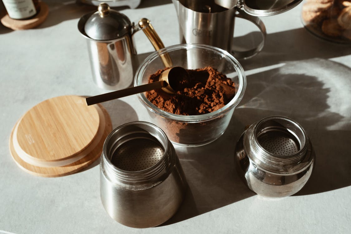 stainless spoon in instant powder coffee.
