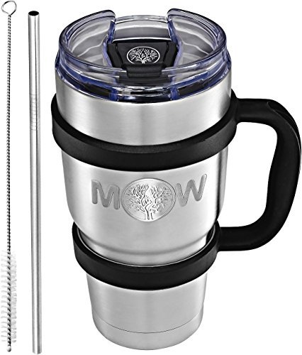 Great Coffee Travel Mug – Stainless Steel Tumbler Insulated Coffee Mug / Tumbler with Straw and Handle + Leak Proof Lid | Large Cup for To Go Drinks