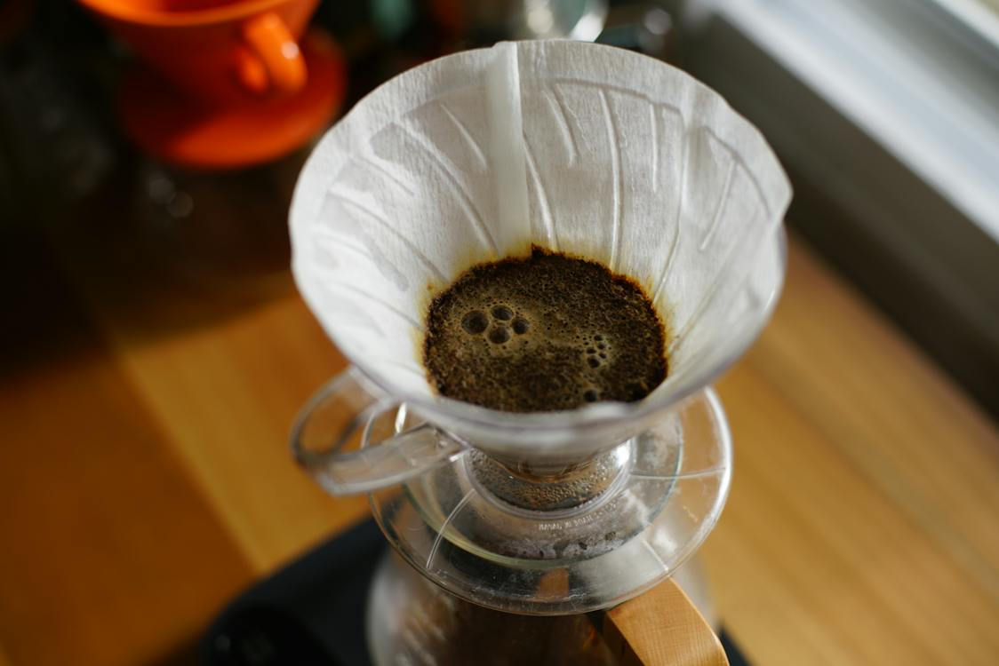 Close-up of a cone-shaped coffee filter